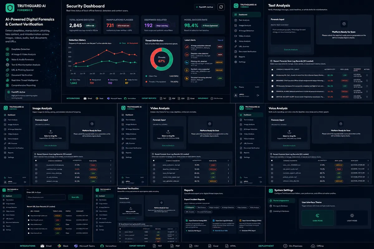 TruthGuard AI digital forensics dashboard